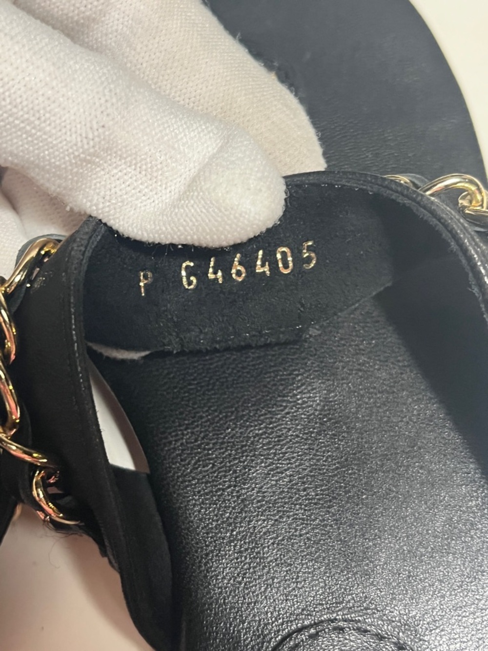 CHANEL Black Leather Chain-Trim Thong Sandals with Gold CC - Picture 8 of 8